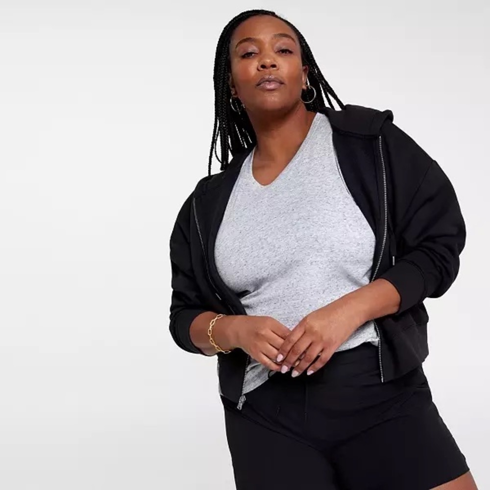 CALIA Women's Cropped Zip Hoodie in Pure Black - Size 2X